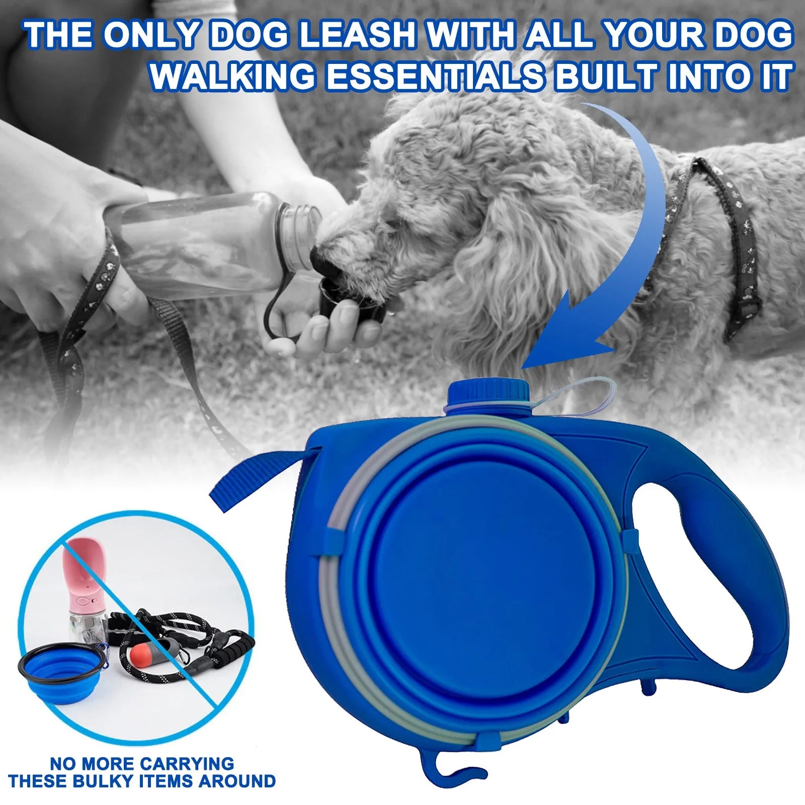Three in One Dog Leash with Water Bottle and Cup Durable Pet Walking Lead for Dogs Portable Reflective Traction