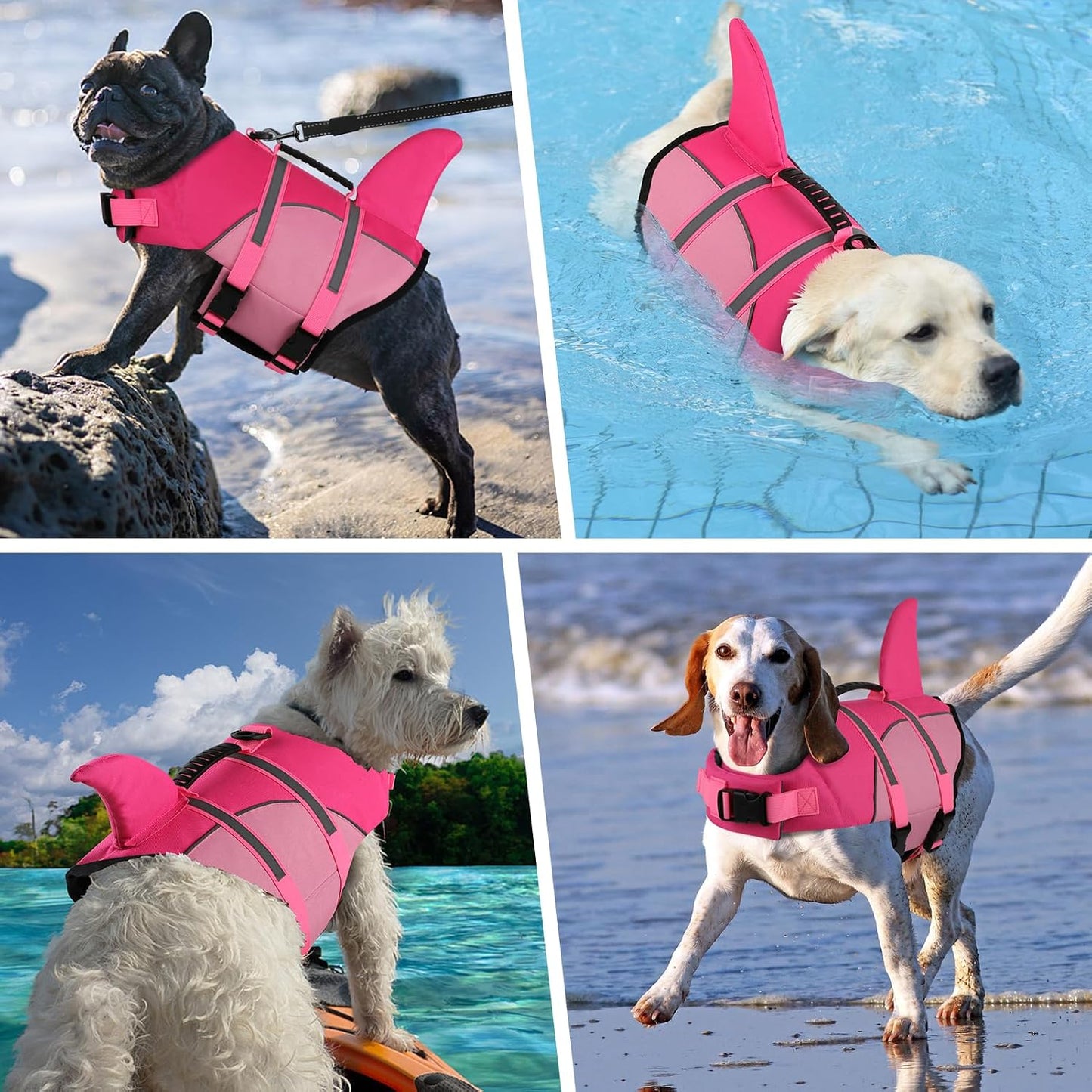 Ripstop Shark Dog Jacket with Superior Buoyancy and Rescue Handle, Adjustable Dog Vest for Swimming and Boating, Pet Flotation Vest for Small to Large Dogs