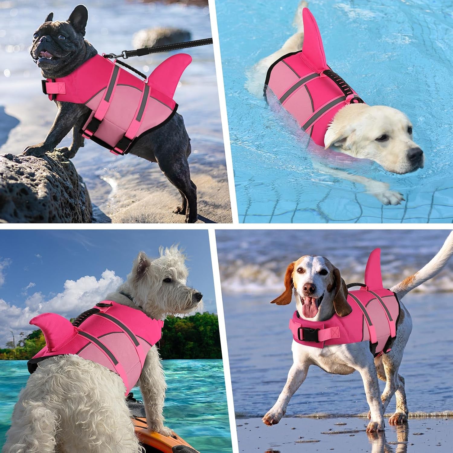 Ripstop Shark Dog Jacket with Superior Buoyancy and Rescue Handle, Adjustable Dog Vest for Swimming and Boating, Pet Flotation Vest for Small to Large Dogs
