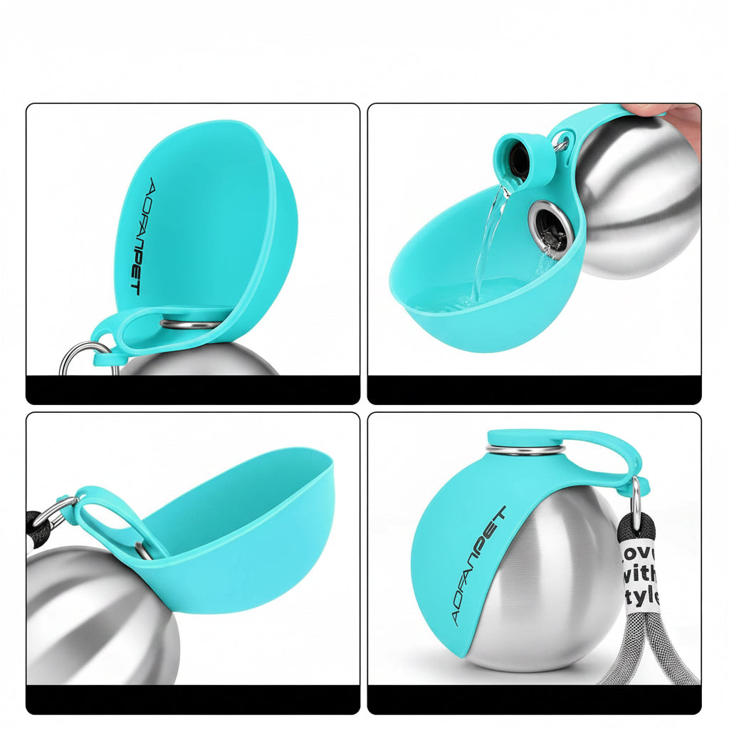 Portable Dog Water Bottle 10Oz Stainless Steel Travel Dog Water Dispenser with Bowl No-Spill Puppy Water Bottle for Walking Hiking Small Dog Water Bottle