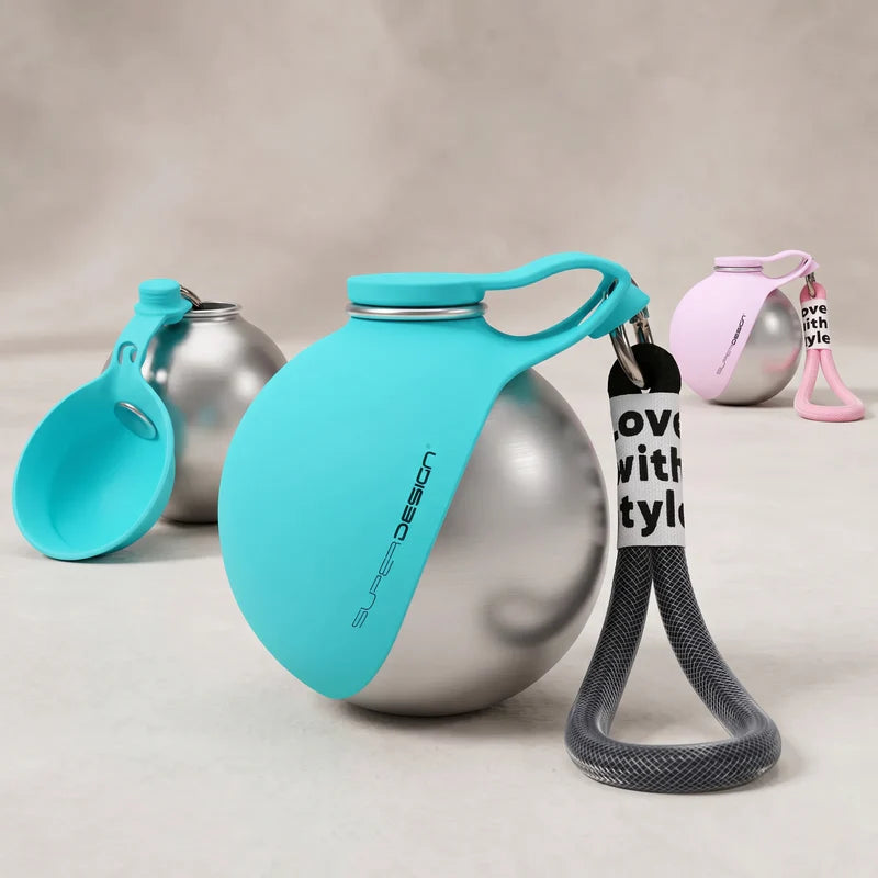 Portable Stainless Steel Portable Dog Water Bottle & Built-In Bowl 10z
