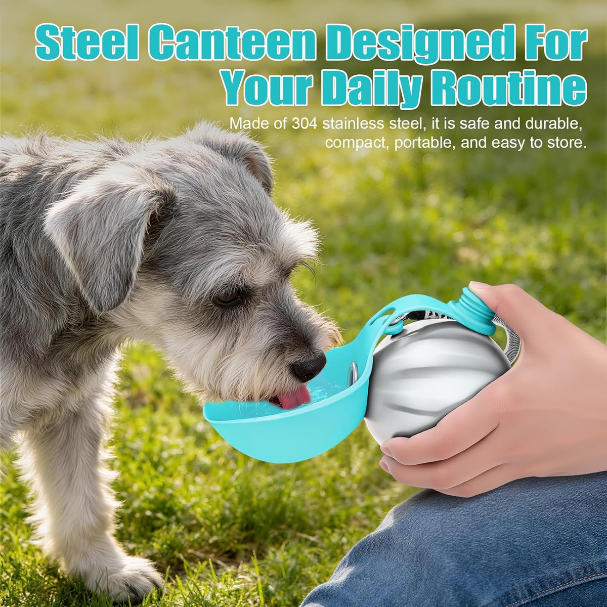 Portable Dog Water Bottle 10Oz Stainless Steel Travel Dog Water Dispenser with Bowl No-Spill Puppy Water Bottle for Walking Hiking Small Dog Water Bottle