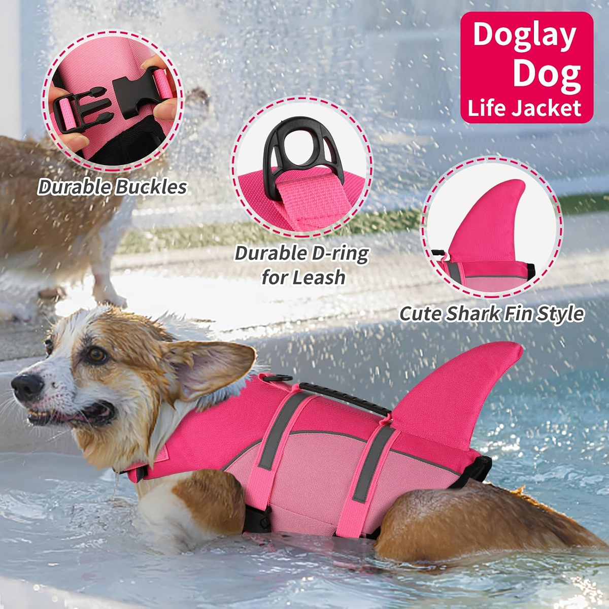 Ripstop Shark Dog Jacket with Superior Buoyancy and Rescue Handle, Adjustable Dog Vest for Swimming and Boating, Pet Flotation Vest for Small to Large Dogs