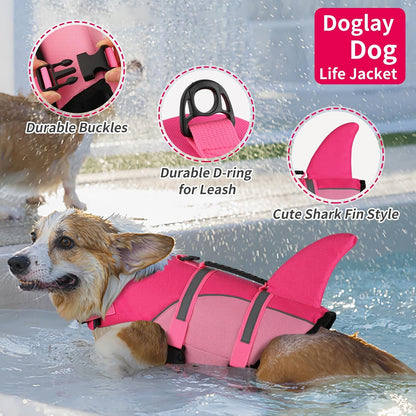 Ripstop Shark Dog Jacket with Superior Buoyancy and Rescue Handle, Adjustable Dog Vest for Swimming and Boating, Pet Flotation Vest for Small to Large Dogs