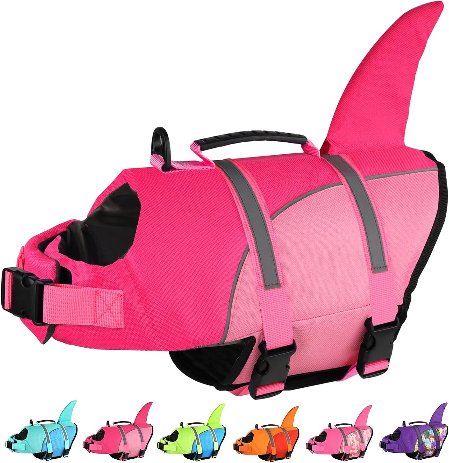 Ripstop Shark Dog Jacket with Superior Buoyancy and Rescue Handle, Adjustable Dog Vest for Swimming and Boating, Pet Flotation Vest for Small to Large Dogs